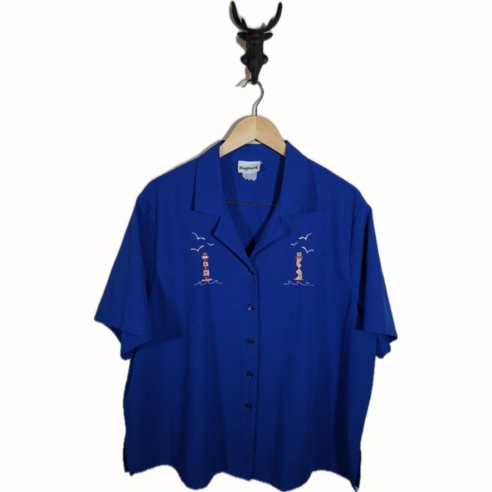 Vintage BonWorth Blue Nautical Button Up